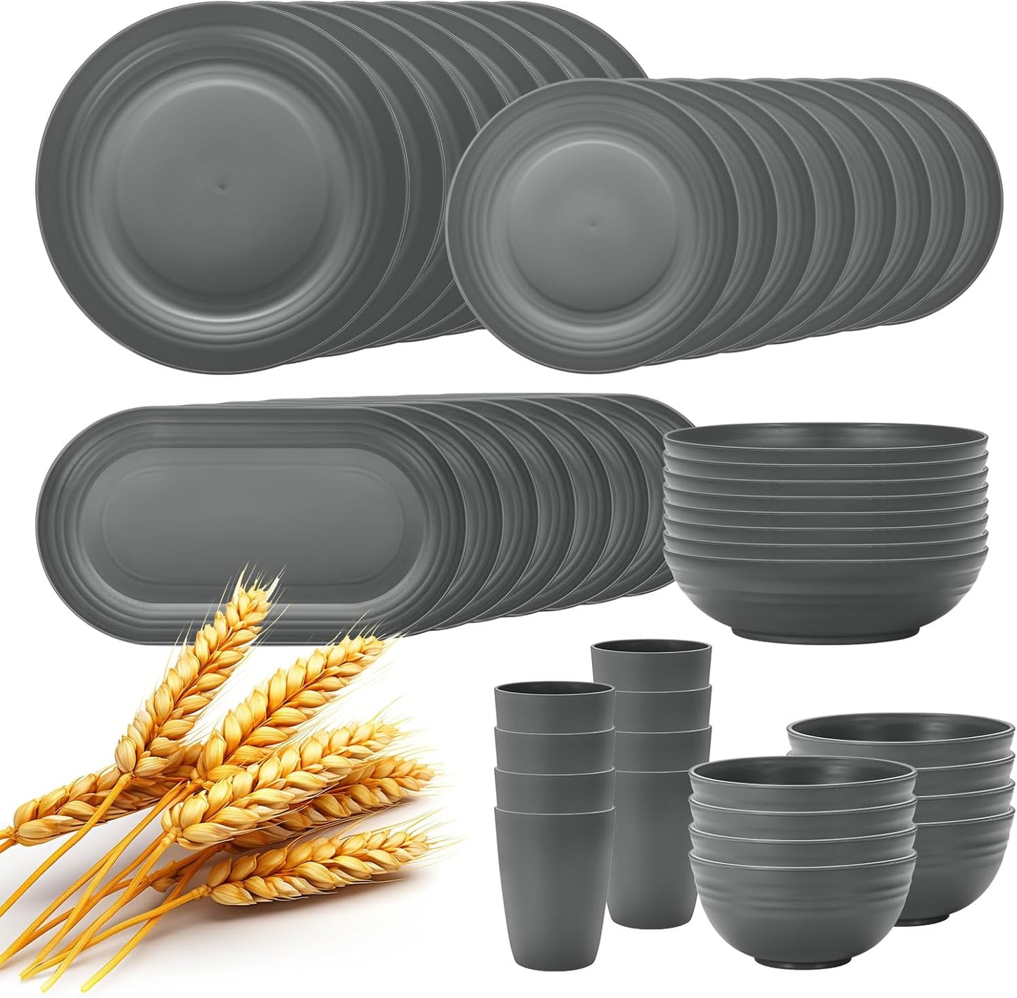 Lazycorner 48-Pcs Kitchen Wheat Straw Dinnerware Set for 8