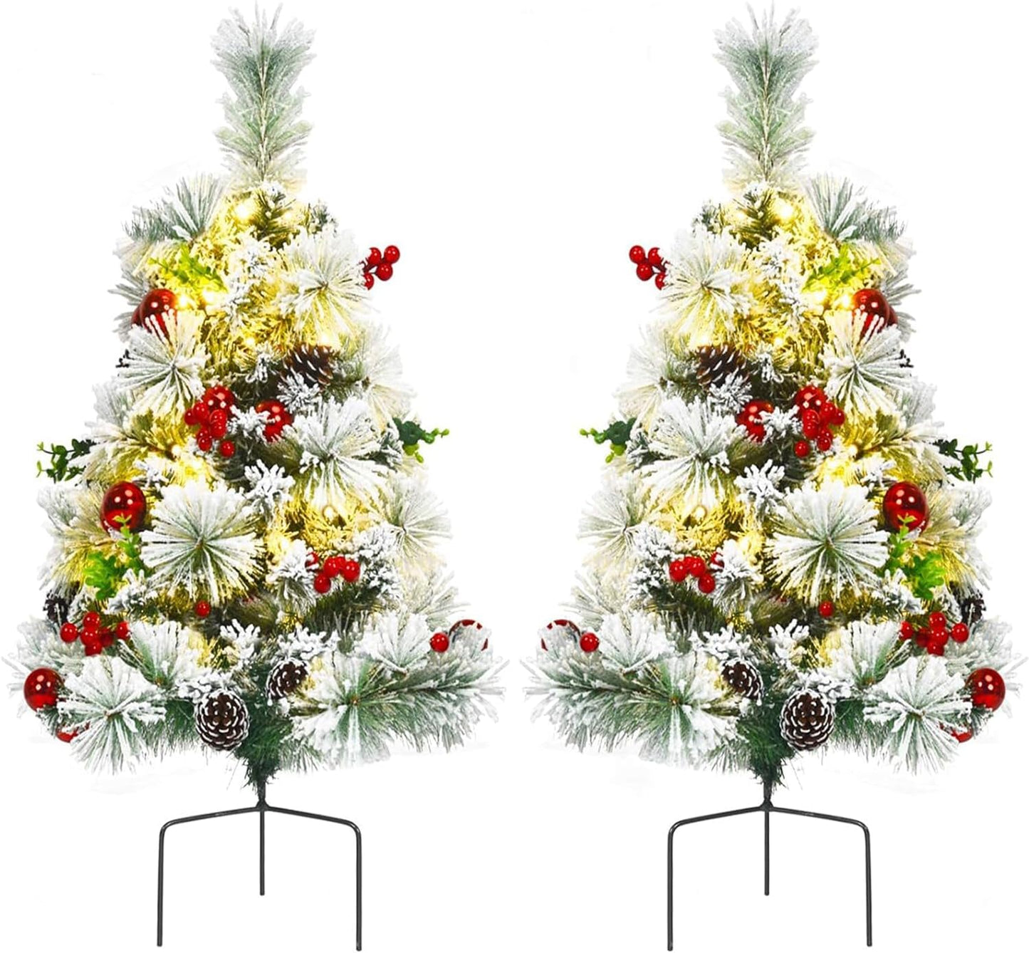 Outdoor Pathway Christmas Tree Set of 2 with LED Lights