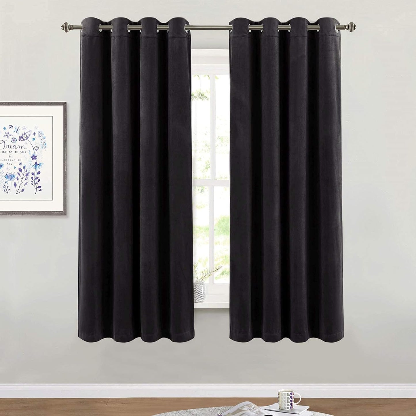 StangH Blackout Velvet Curtains - Soft Soundproof Drapes 63in