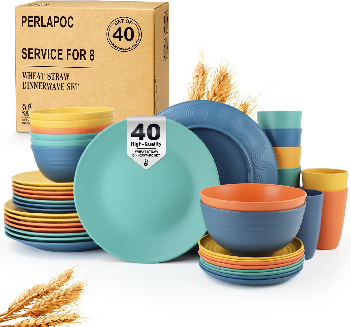 Wheat Straw Dinnerware Set 40 PCS by Perlapoc - Unbreakable