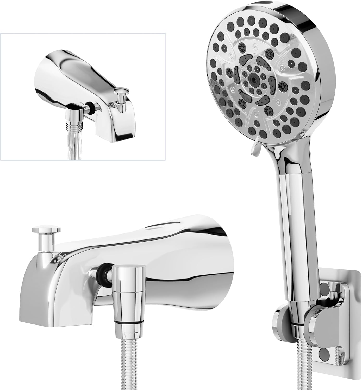 All Metal Tub Faucet with Sprayer and 10 Settings Shower Head