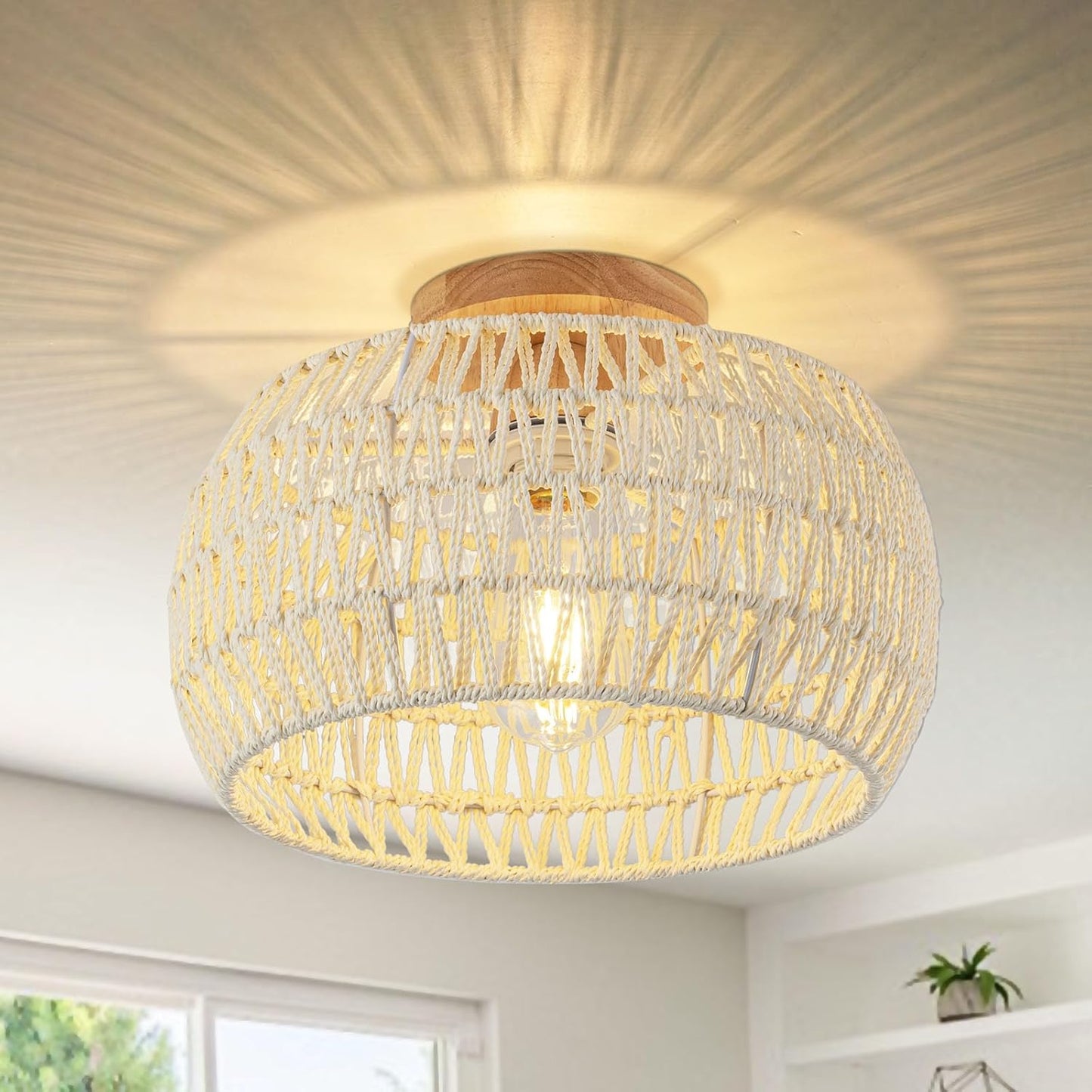 Boho Ceiling Light - Hand-Woven Rattan Chandelier for Home