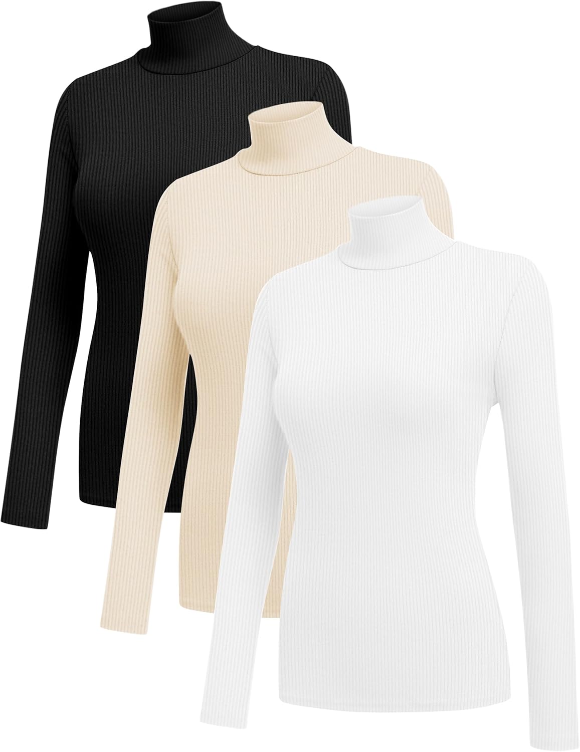 Ekouaer Women Turtleneck Shirts 3 Pack Lightweight Long Sleeve