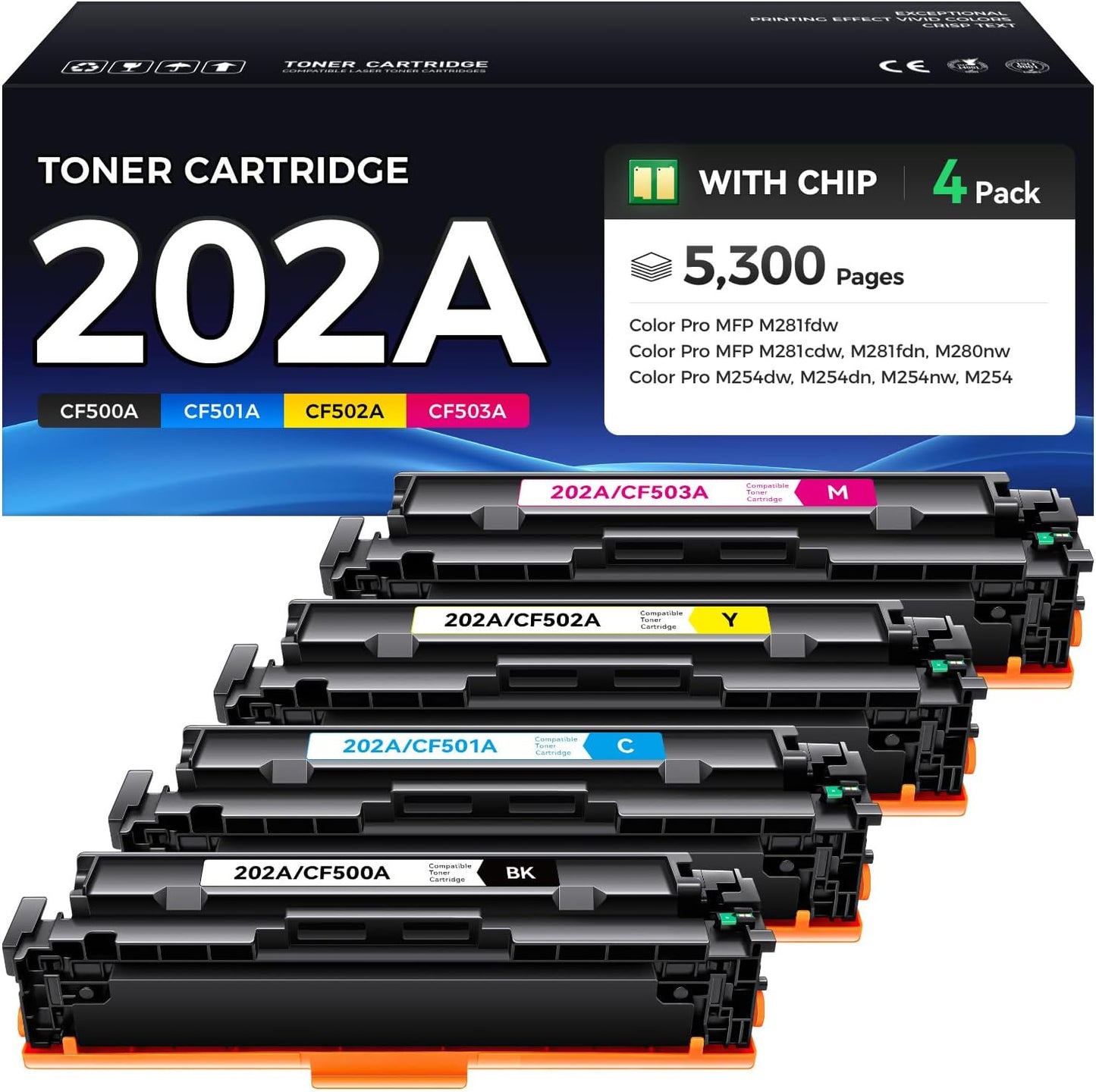 202A Toner Cartridge Set 4-Pack High Yield for HP Printers
