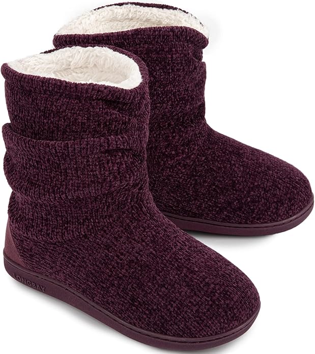 LongBay Women's Chenille Knit Bootie Slippers for Cozy Comfort