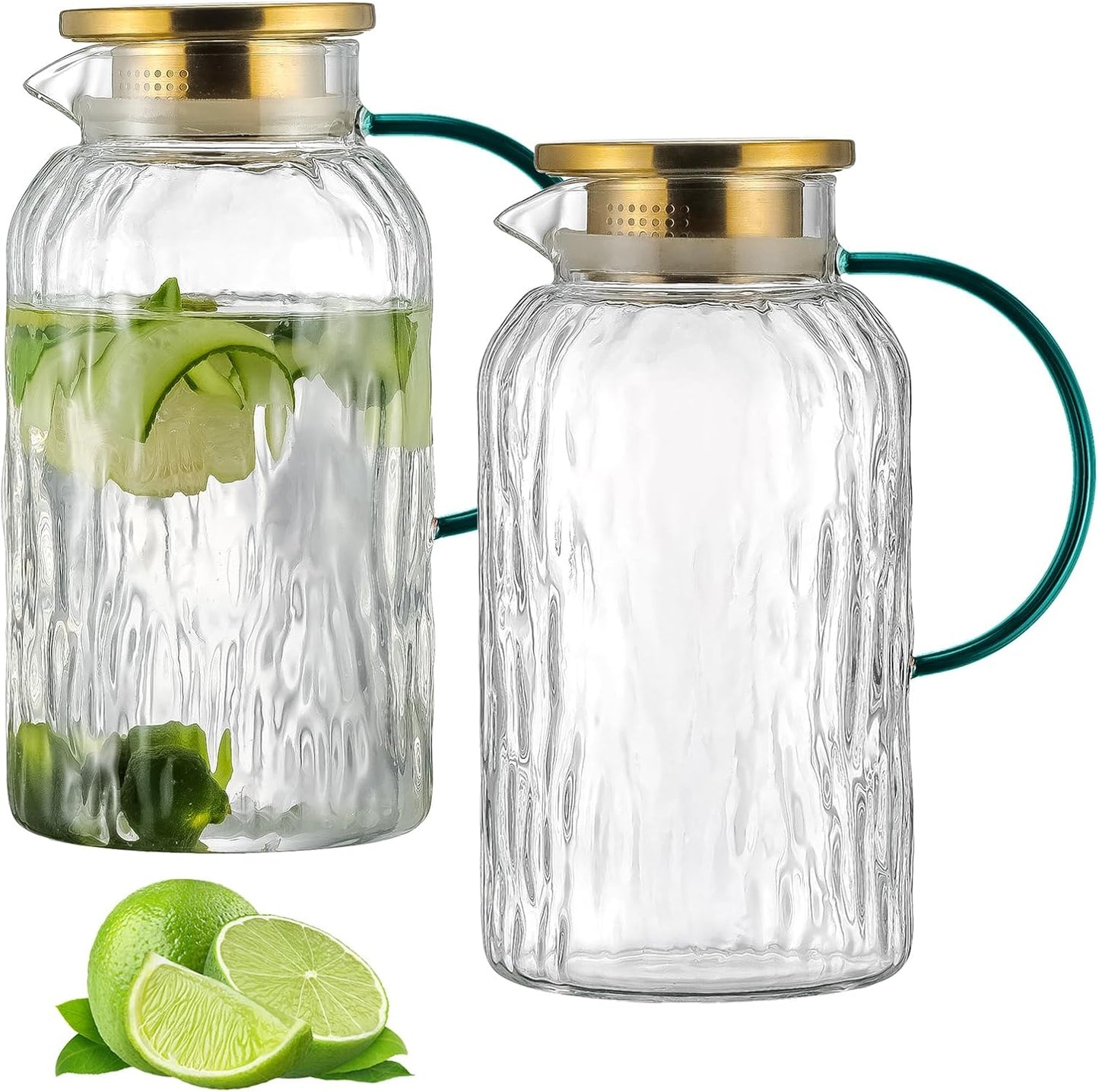 Buaic 2 Pack Glass Pitcher with Lid for Cold Brew and Iced Tea