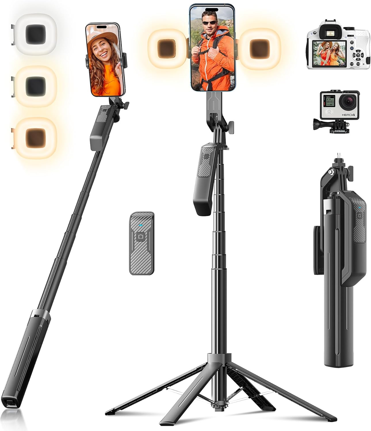 Selfie Stick Tripod with Remote and LED Lights for Perfect Shots