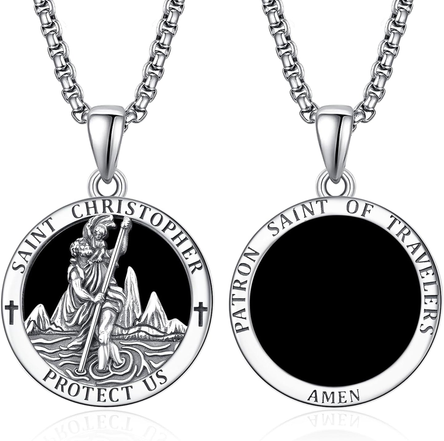 925 Sterling Silver Patron Saint Medals Amulet Necklace for Men