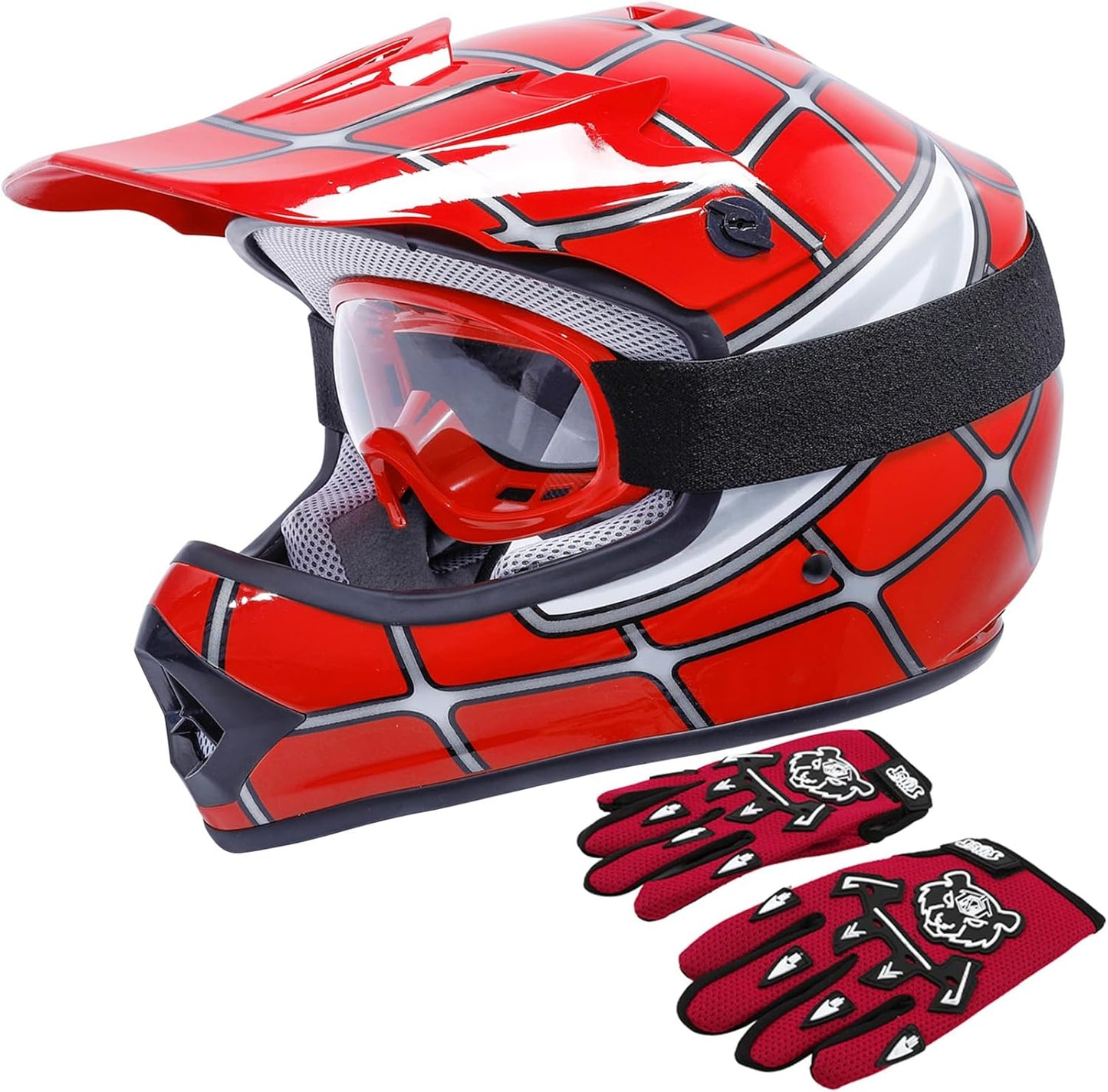 TCT-MOTORPARTS Red Spider DOT Kids Youth Motocross Helmet