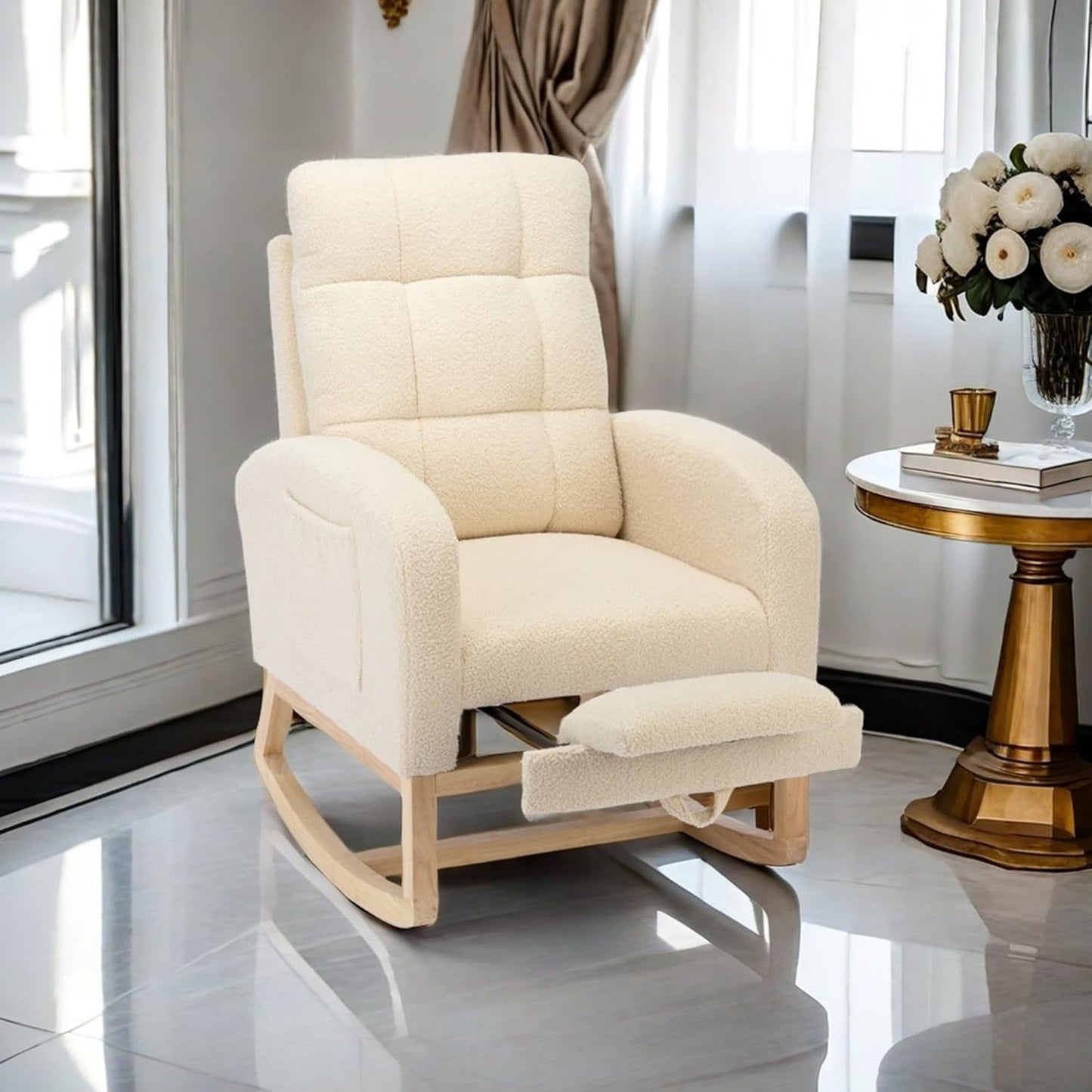Nursery Rocking Chair with Adjustable Footrest for Comfort