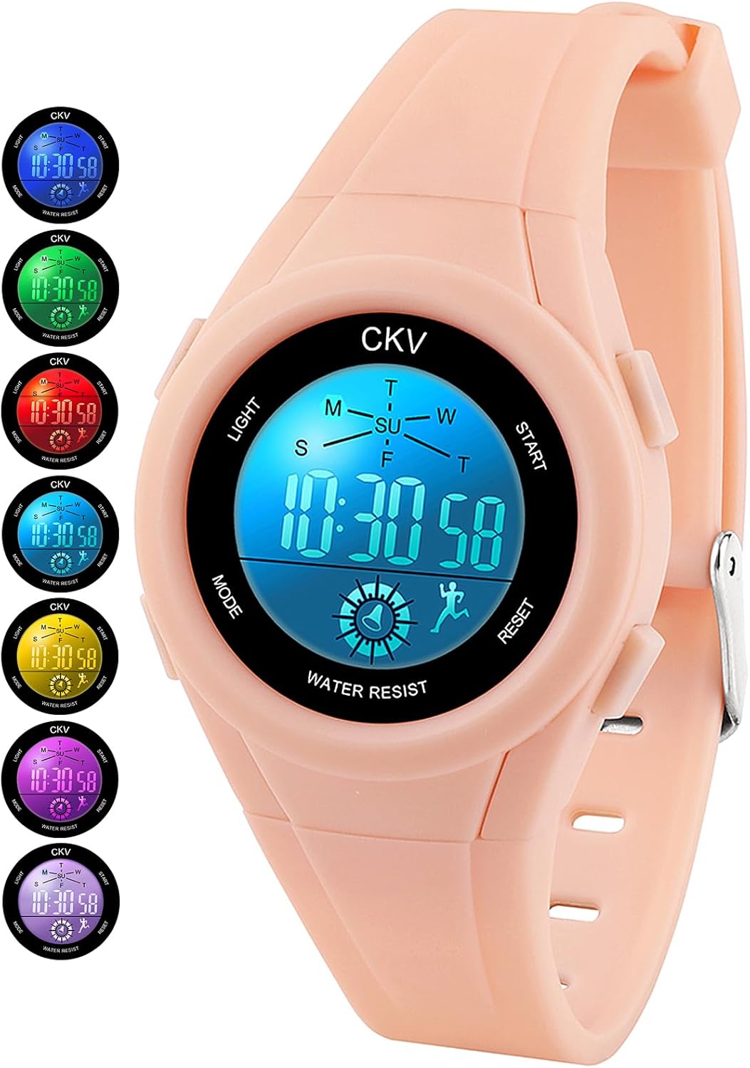 CKV Kids Digital Watch: 7 Colors LED Lights, Waterproof, Alarm & Stopwatch