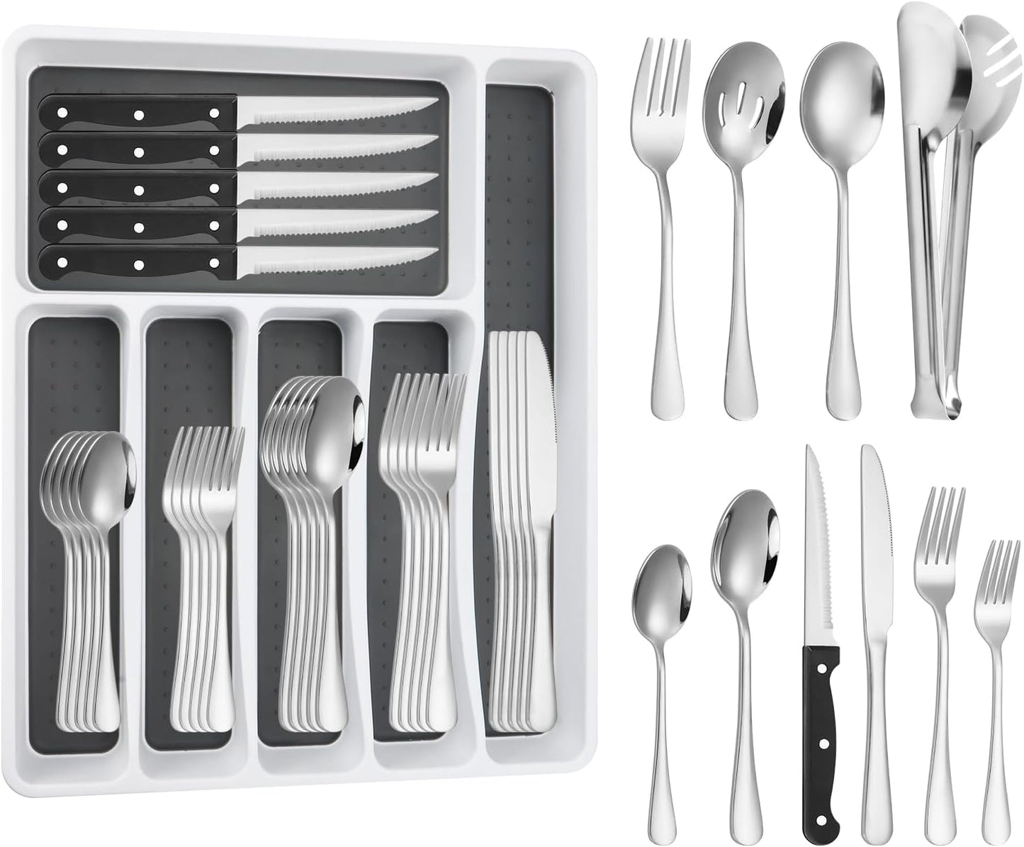 65PCS Silverware Set for 8 with Flatware Drawer Organizer