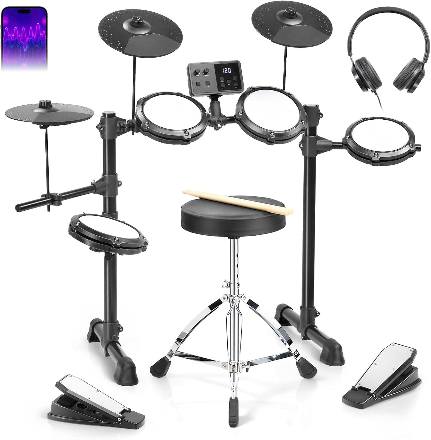 Ktaxon Electric Drum Set with Quiet Mesh Drums for Beginners