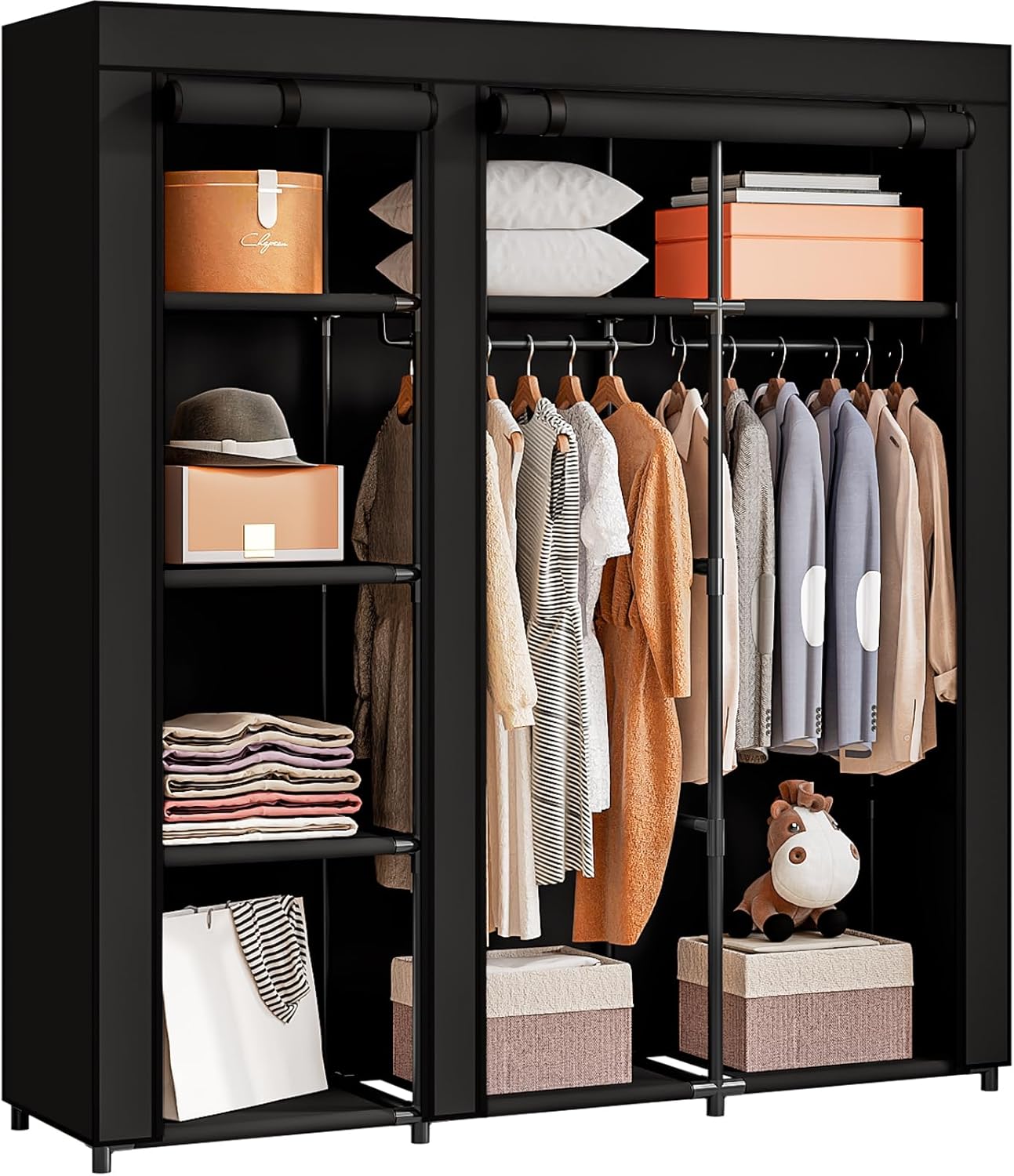 Portable Wardrobe Closet Organizer with Metal Rack - 51 Inch