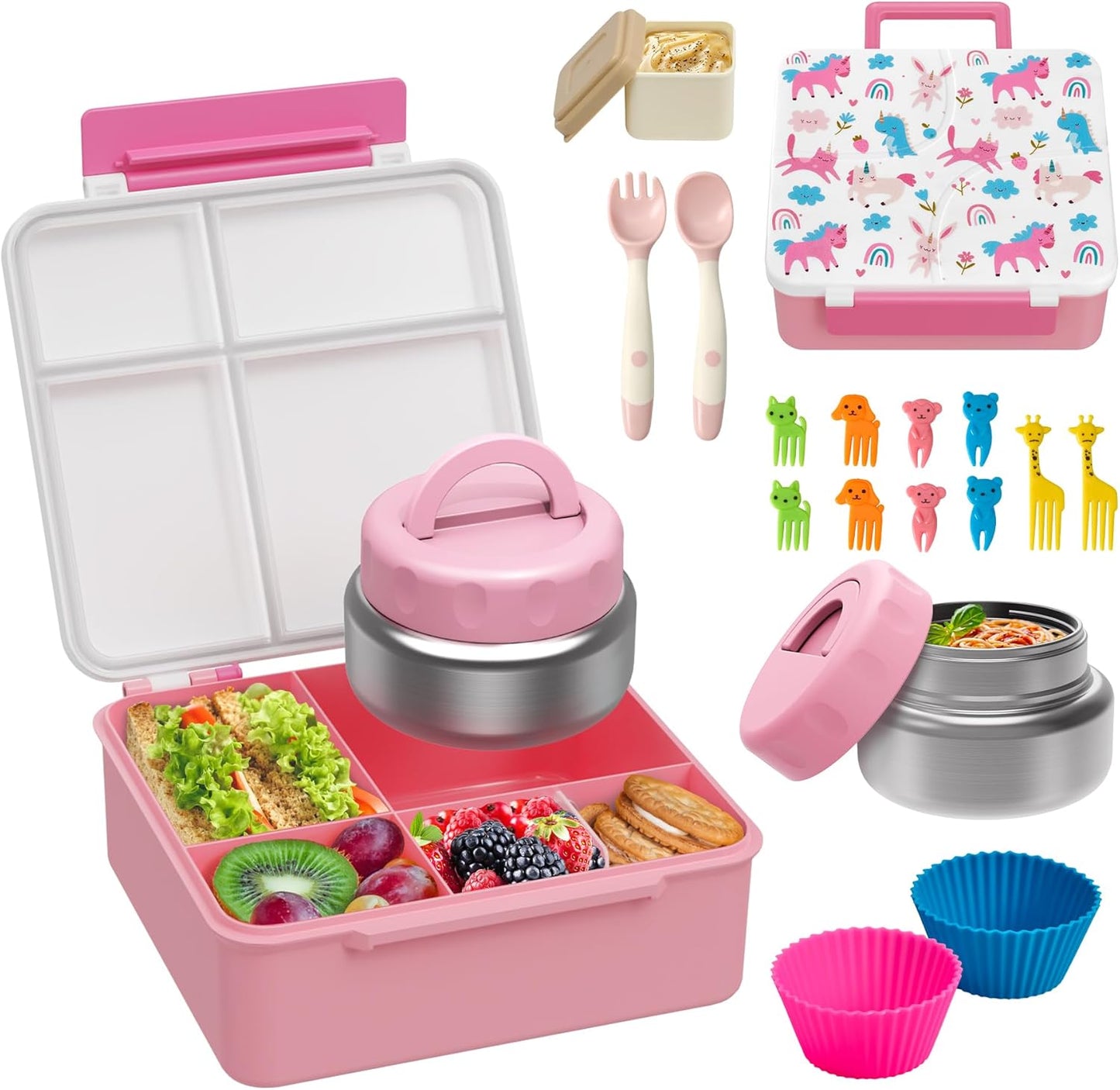 Bento Lunch Box with Insulated Soup Thermo for Kids Travel