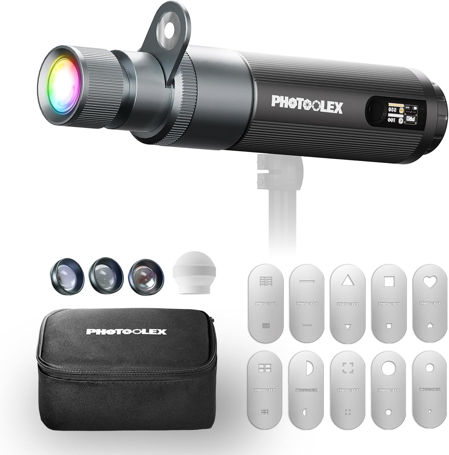 12W RGB Photography Flashlight with Conical Optical Snoot Kit