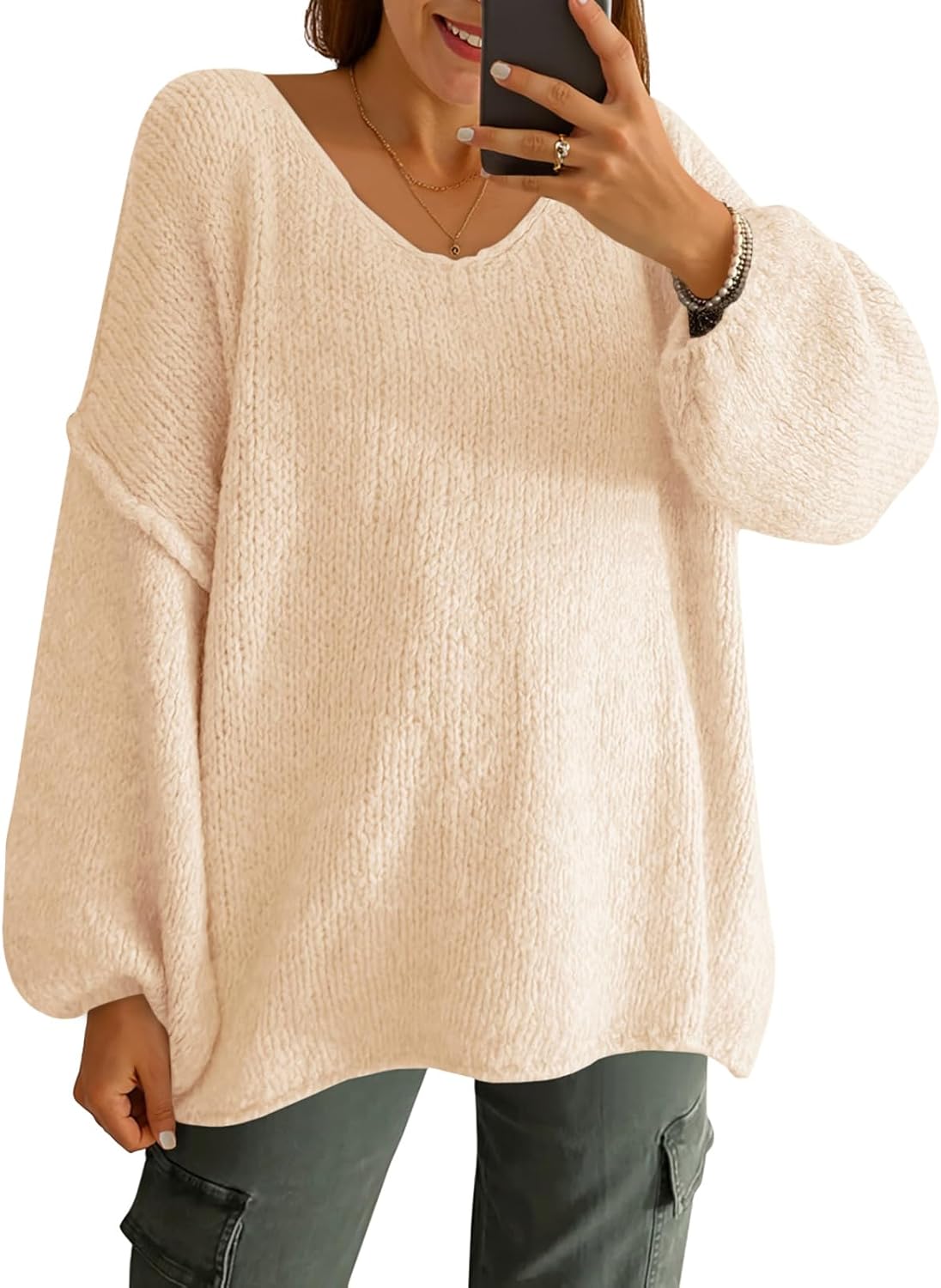 Oversized V Neck Sweaters for Women - Chunky Knit Style