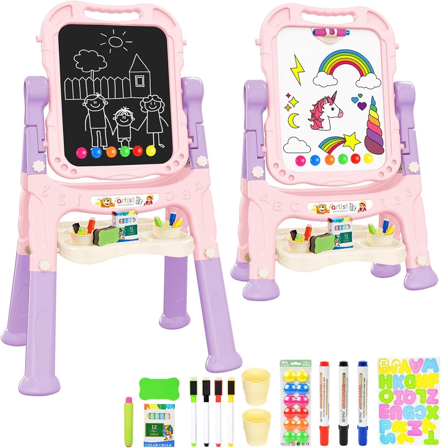 Kids Art Easel for Creative Play - Adjustable Double Sided Board