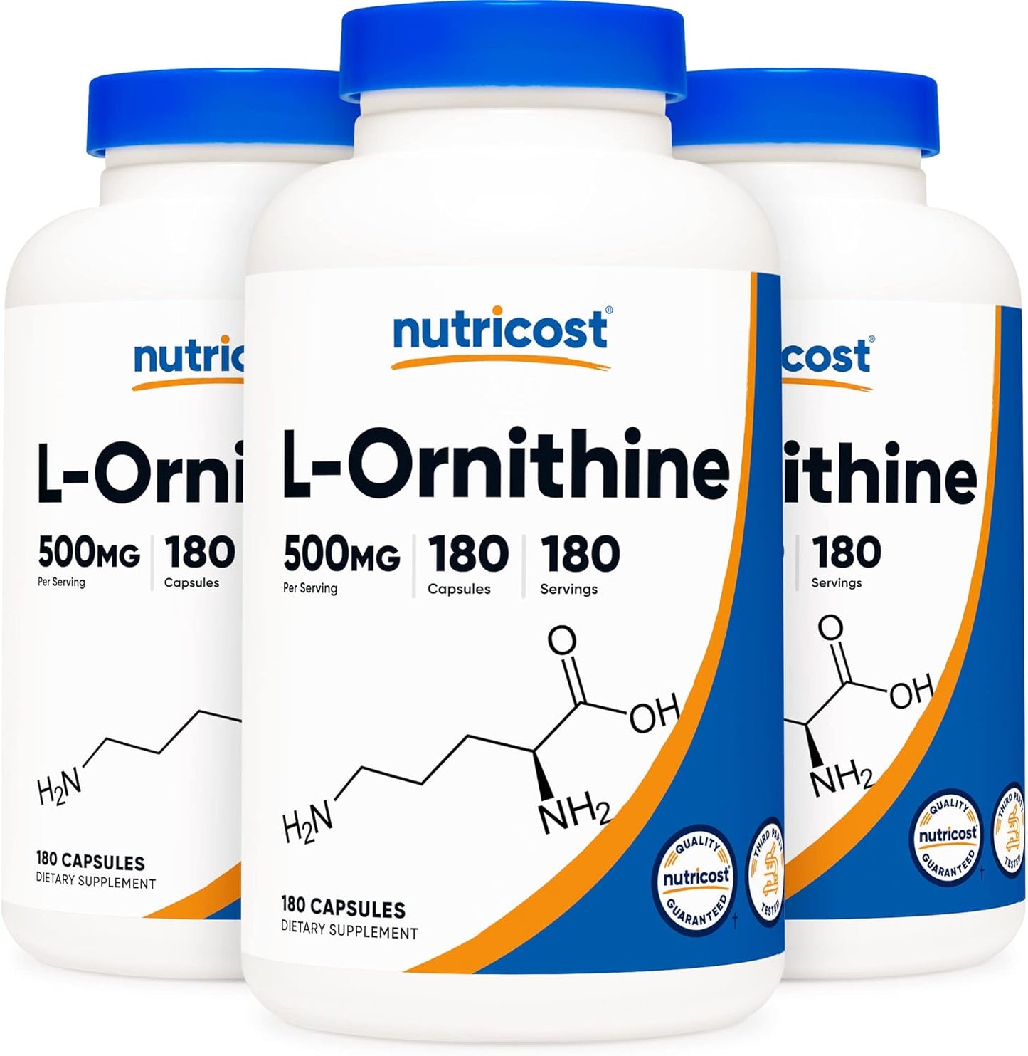 Nutricost L-Ornithine 500mg Capsules - 180 Count Bottles