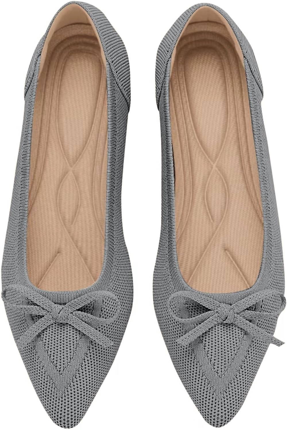 Women's Flats Pointed Toe Bow Knit Ballet Shoes for Comfort