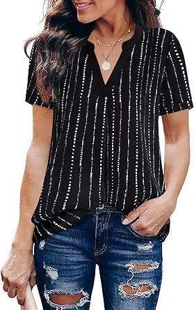Timeson Women's V Neck Short Sleeve Chiffon Blouse for Style