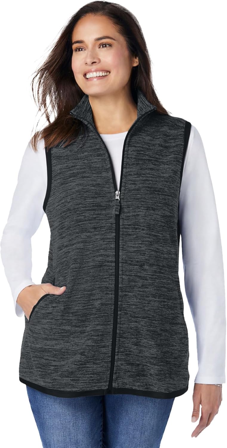 Plus Size Zip-Front Microfleece Vest for Women - Cozy Layering