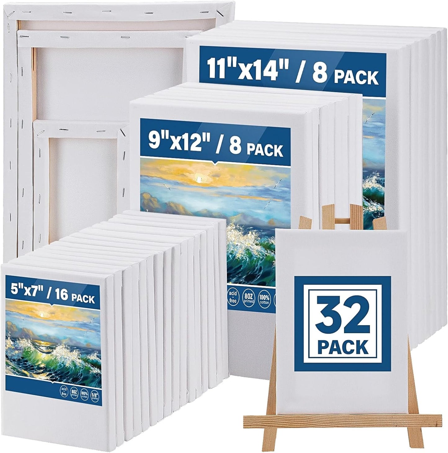 32 Packs Professional Stretched Canvas for Painting Art Projects