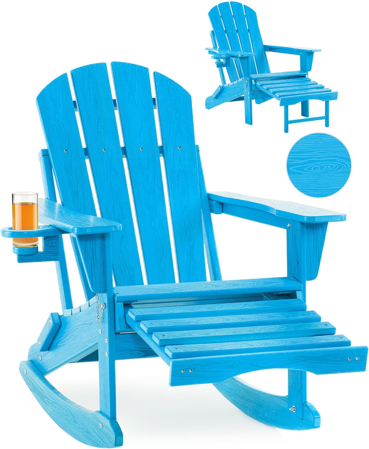 Folding Adirondack Rocking Chair with Retractable Ottoman
