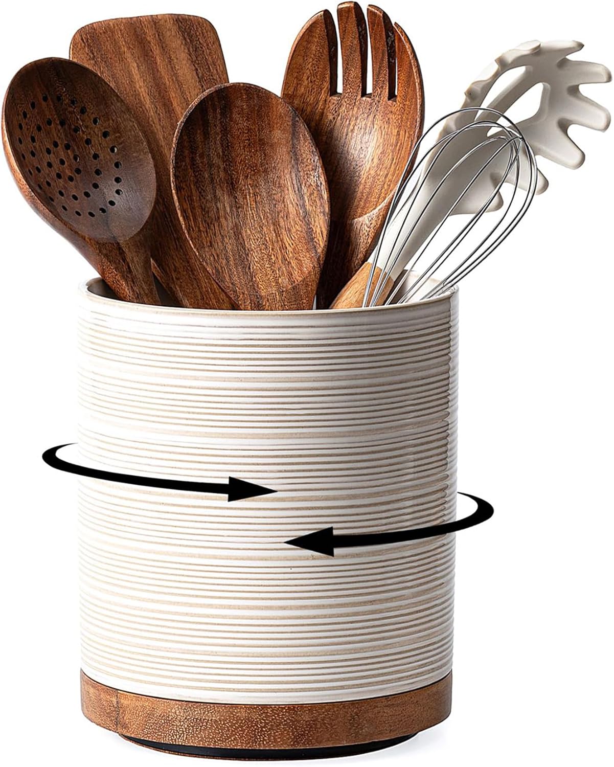 360 Rotating Extra Large Ceramic Kitchen Utensil Holder for Countertop
