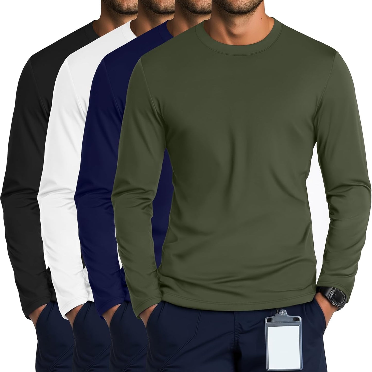 4 Pack Men's Long Sleeve Underscrub Shirts for Comfort and Style