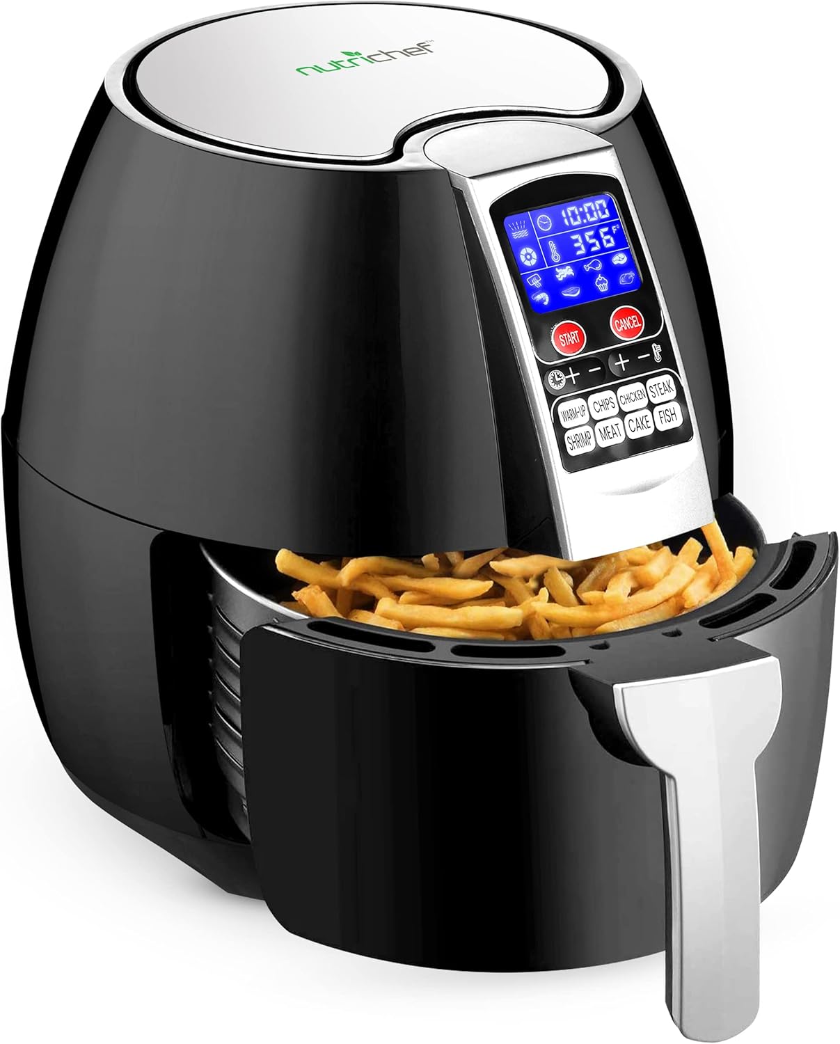 NutriChef Oilless Air Fryer - Digital Display, 3.7 Qt Capacity - Bake, Grill, & More!