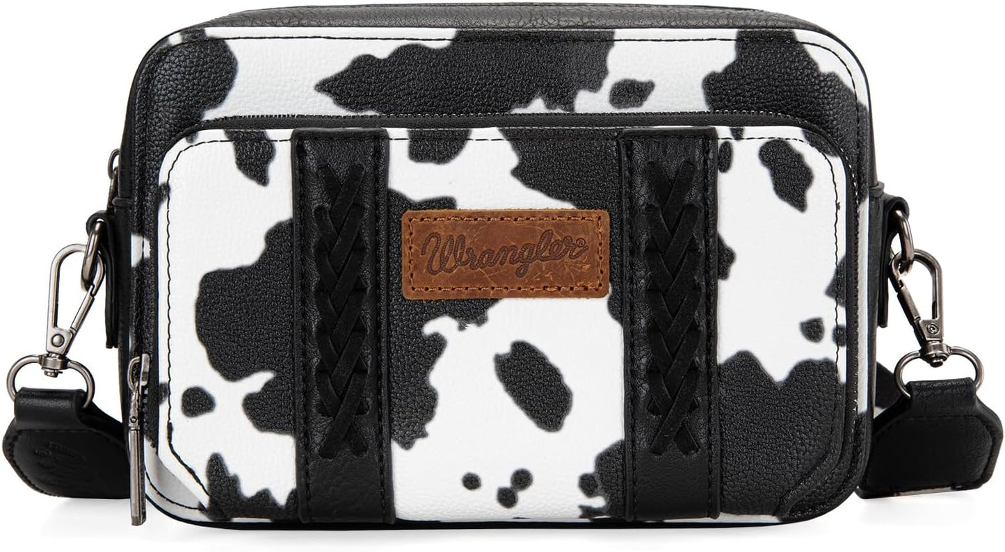 Wrangler Cow Print Crossbody Bag for Women with Guitar Strap