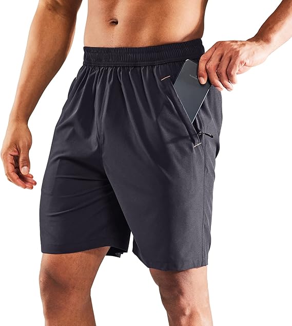 MIER Men's Quick Dry Running Shorts with Zipper Pocket for Fitness