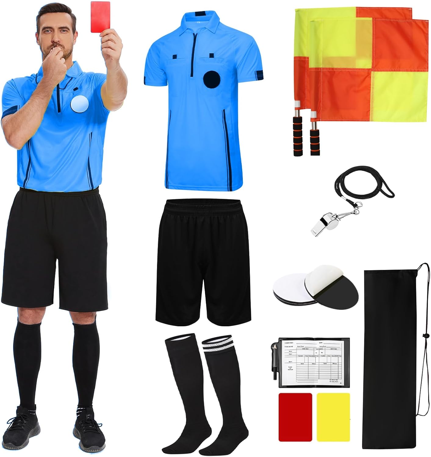 Pro Soccer Referee Kit with Jersey, Shorts, Whistle and Flags