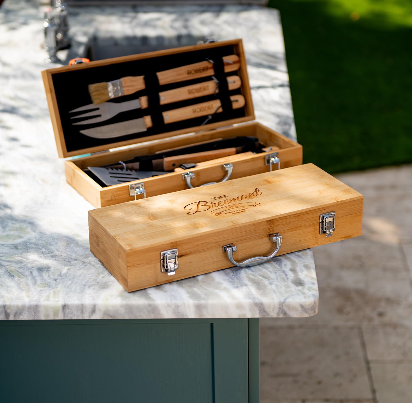 Personalized Complete BBQ Grill Tool Kit Set with Custom Engraving