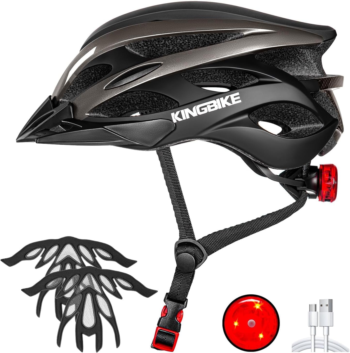 KINGBIKE Ultra-Light Bike Helmet with USB Rear Light