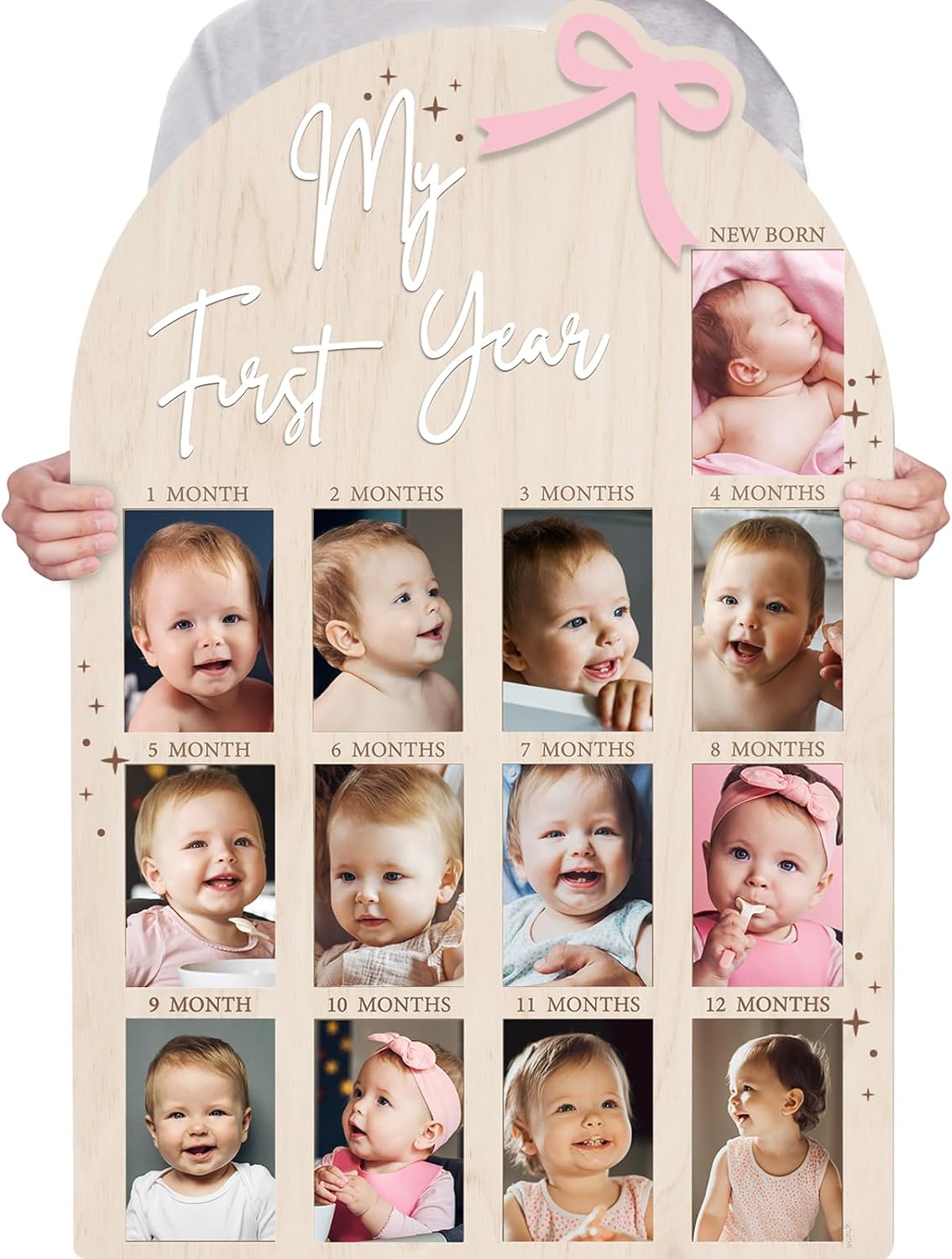 Large My First Year Pink Bow Picture Frame for Baby Girl