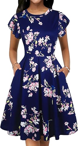 Oxiuly Women's Flare Sleeve Vintage Dresses for Casual Parties