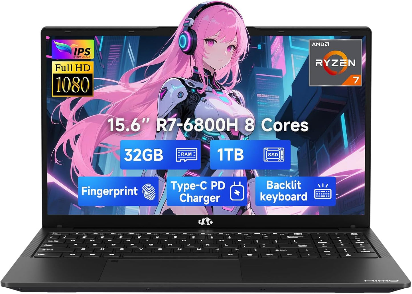 NIMO 15.6 FHD Gaming Laptop with Ryzen 7 6800H and 32GB RAM