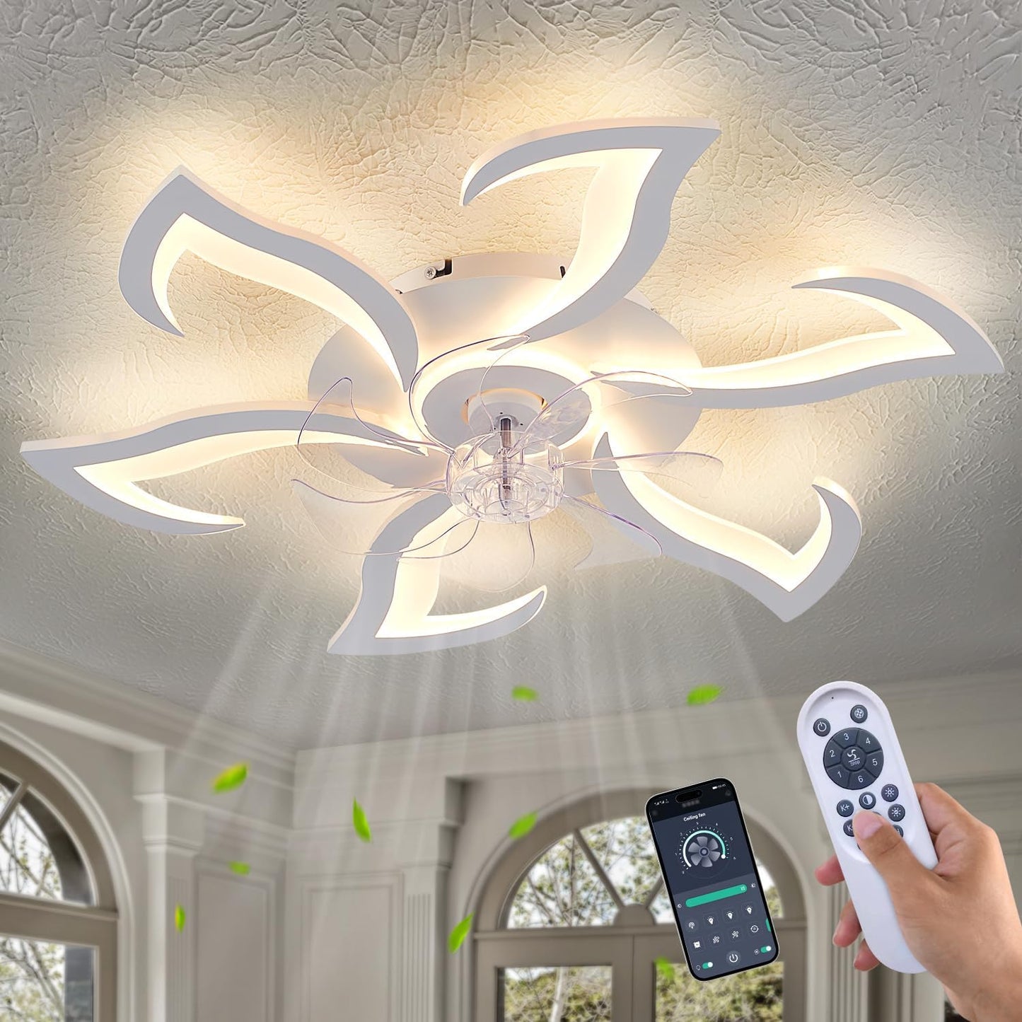 Modern Ceiling Fan with Light and Remote for Small Spaces