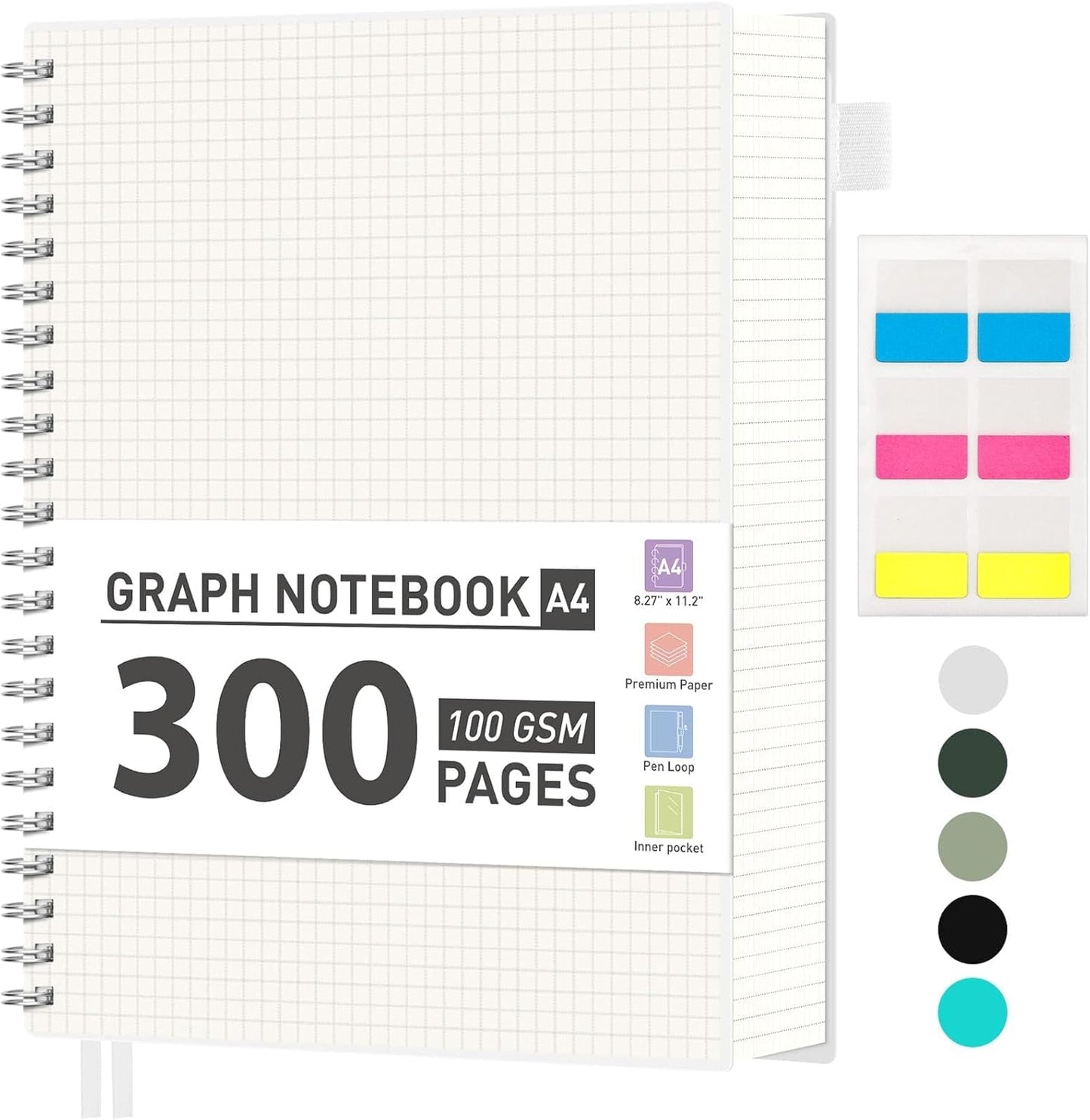 High-Quality Large Grid Notebook for Math & Engineering, 300 Pages, 100gsm Paper