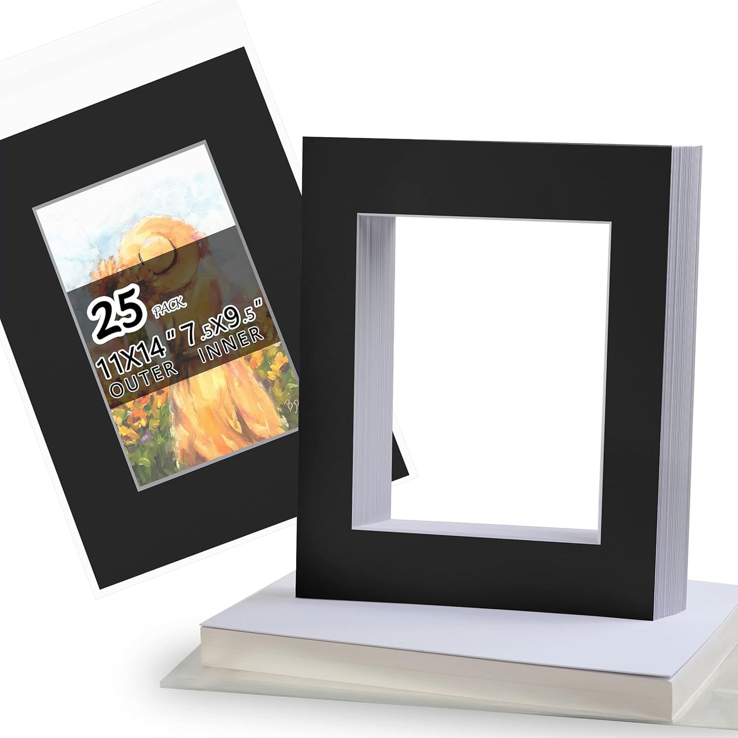 Acid Free 25 Pack 11x14 Pre-Cut Mat Board Show Kit for Art