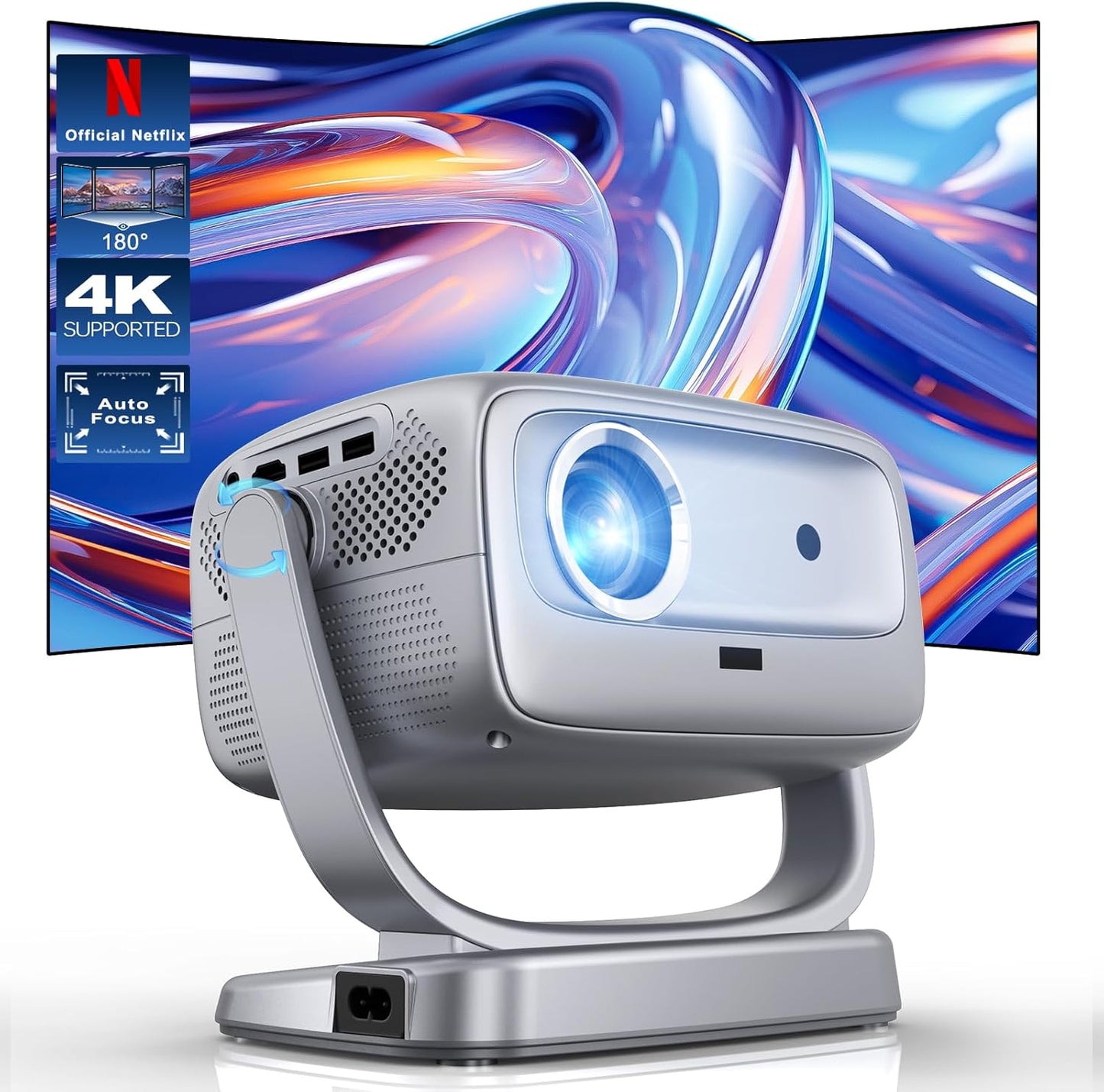 COOLKANGAROO Smart 4K Projector: WiFi, Bluetooth, Auto Focus, 3D Audio