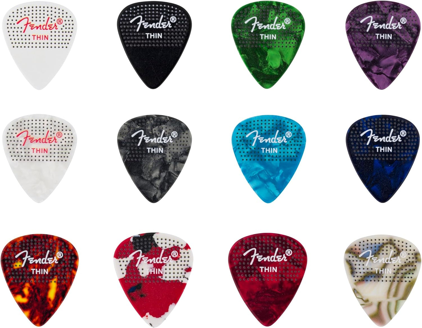 Fender 351 Dotted Thin Picks - Enhanced Grip, 12-Pack