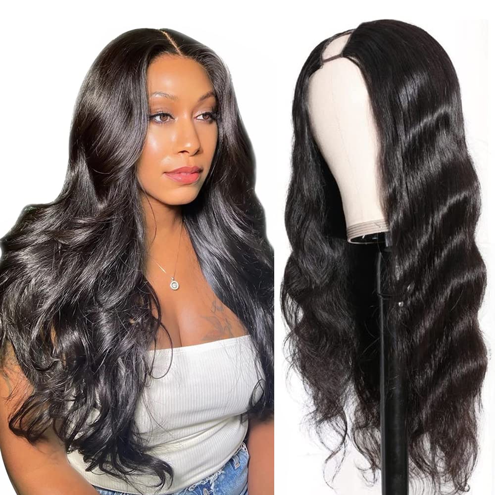 U Part Human Hair Wig Body Wave 180% Density for Black Women