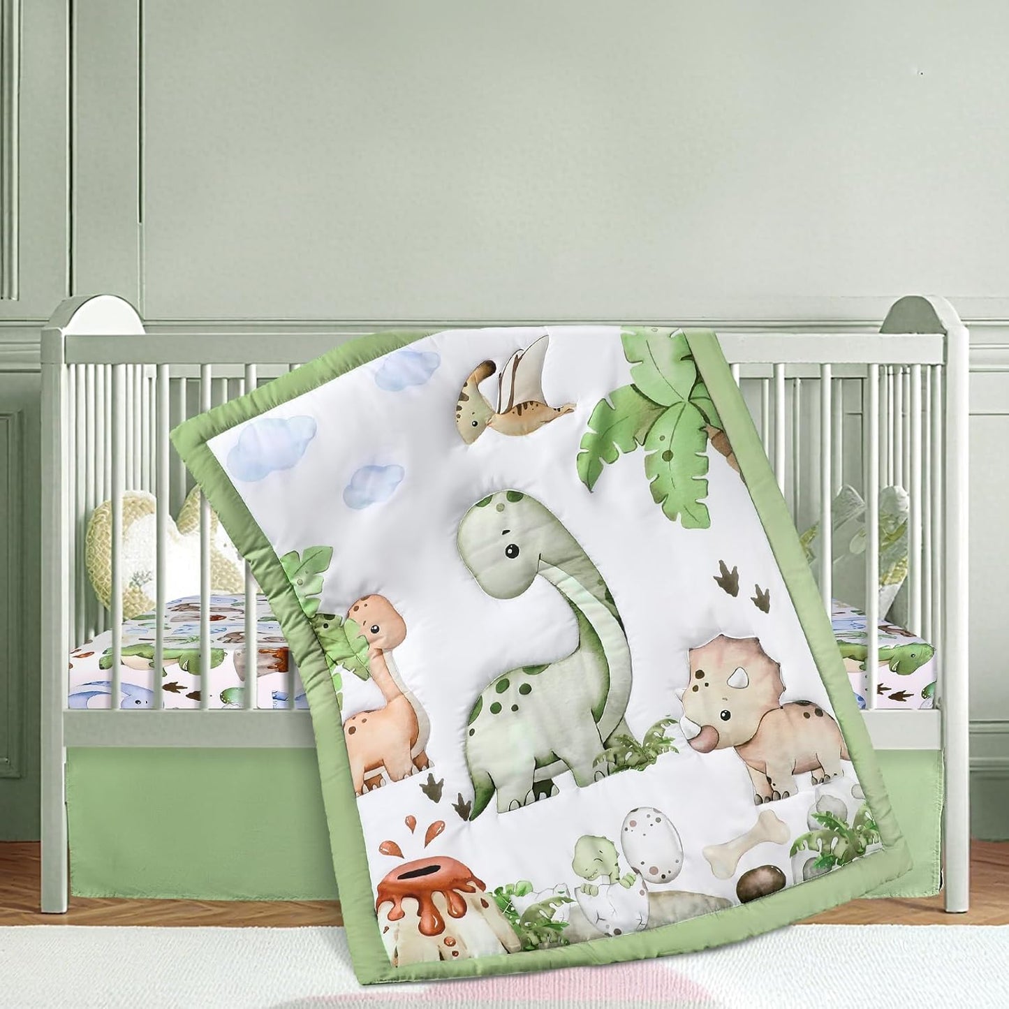 Dinosaur Crib Bedding Set for Boys with Cute Safari Animals