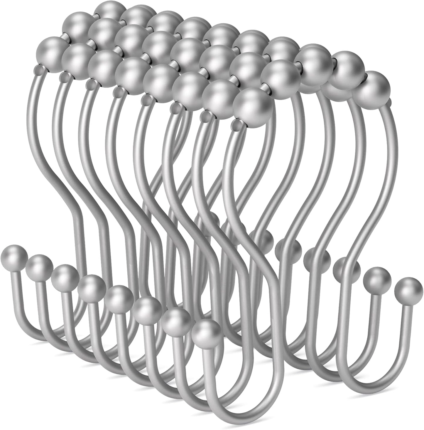 Rust-Proof Double Glide Shower Hooks - Set of 12 - Bathway