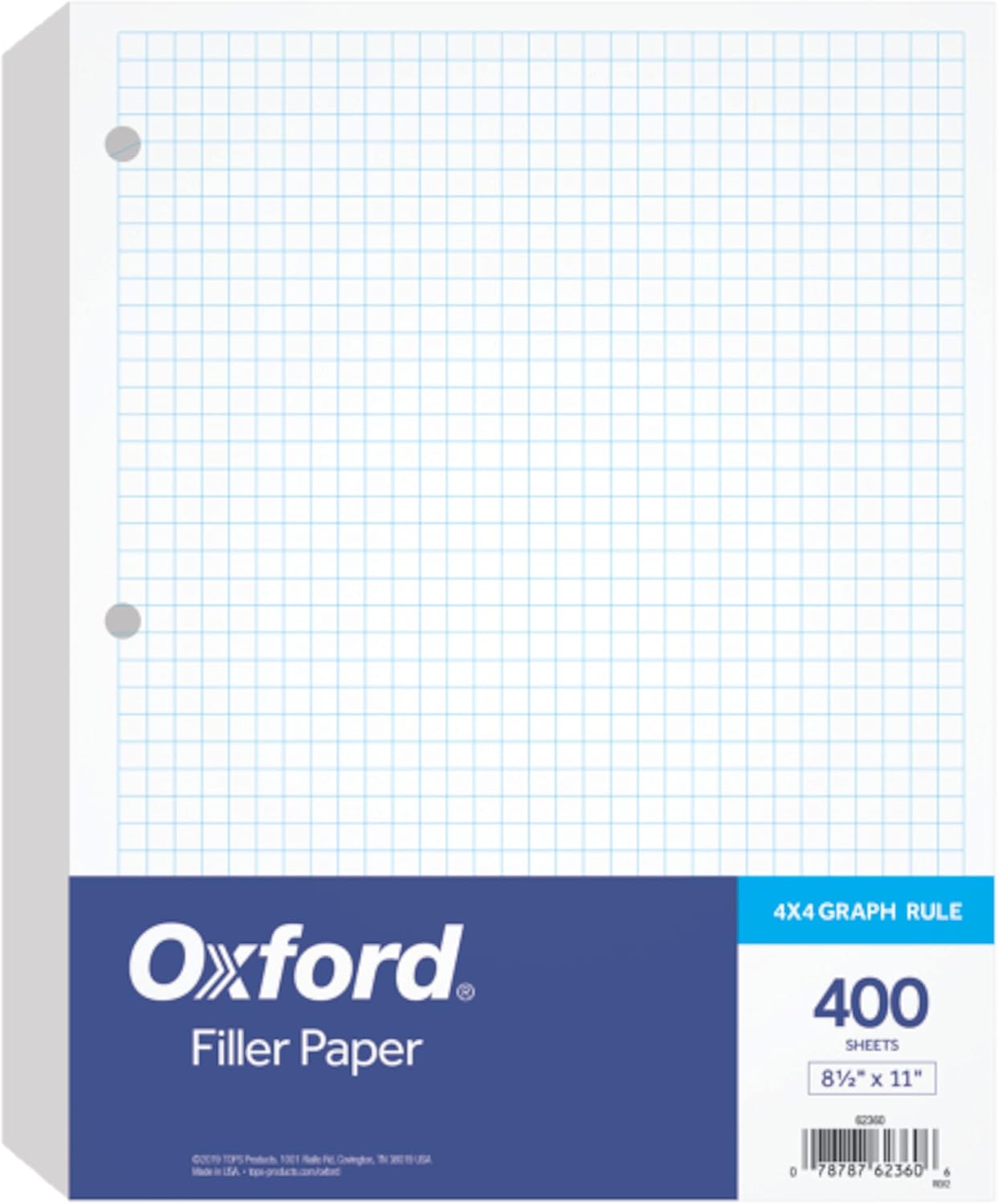 Oxford Graph Ruled Filler Paper, 3-Hole Punched, 400 Sheets Pack, White