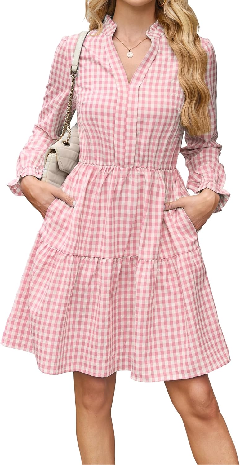 Theenkoln Womens Casual Midi Dress: Trendy Gingham Style