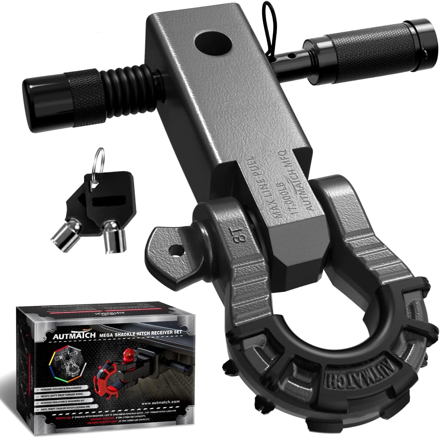 AUTMATCH Shackle Hitch Receiver 2in for Heavy Duty Towing Kit